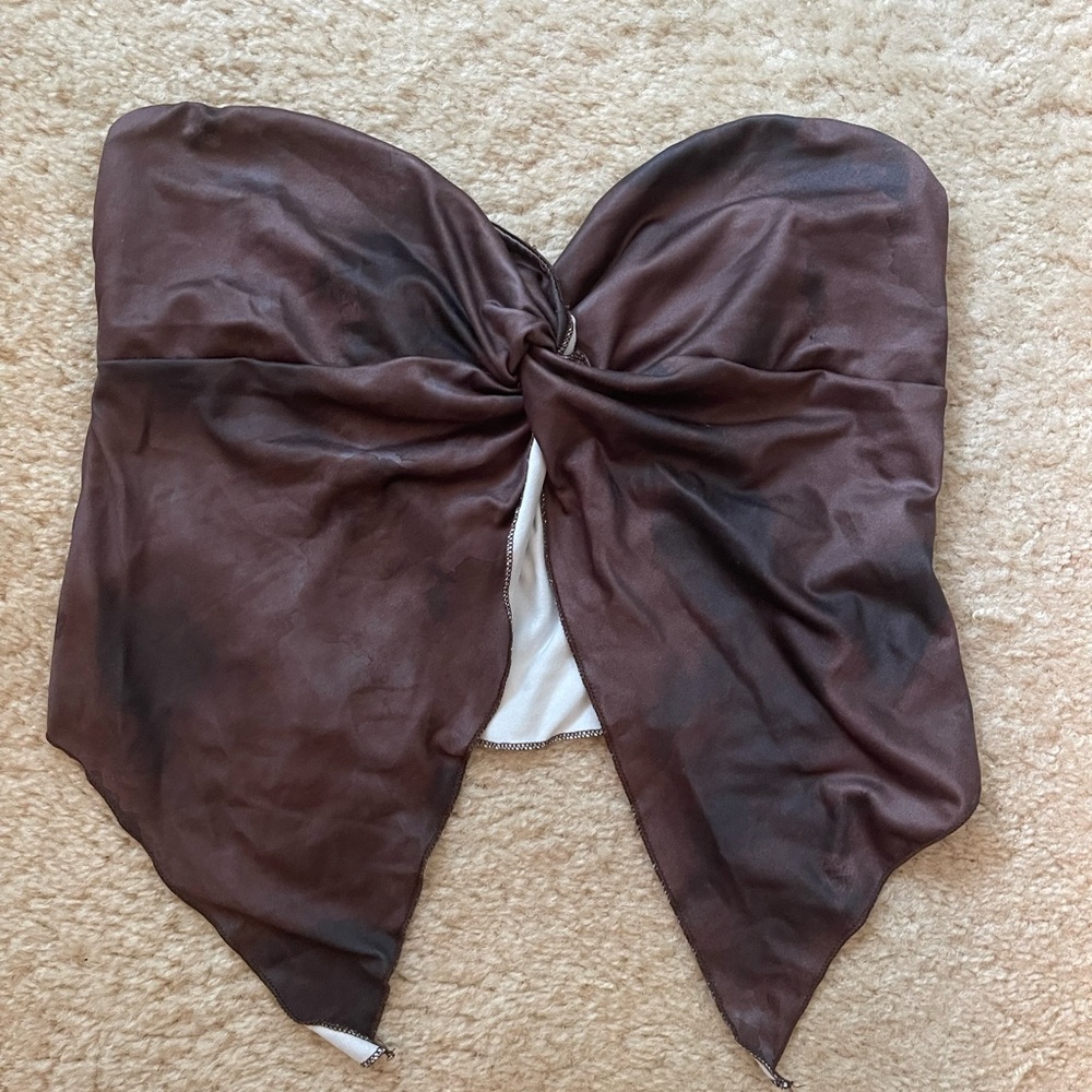 Brown Strapless Twist-Front Bandeau Top